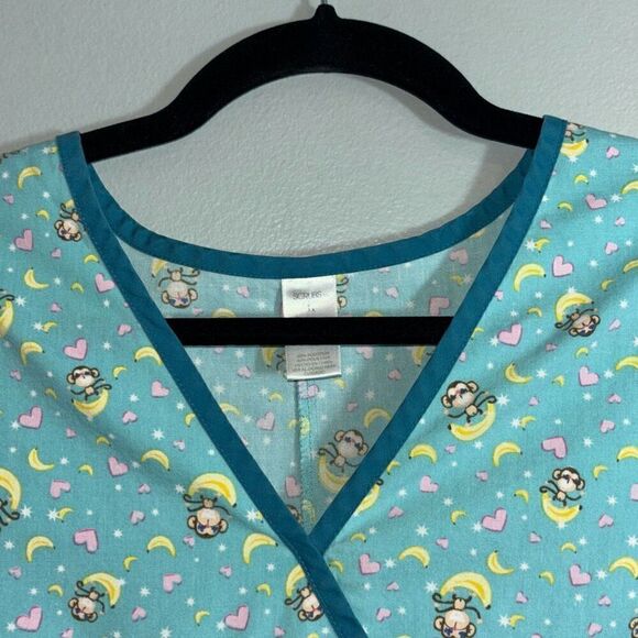 Scrubs by Nick & Sarah little monkey & banana print two pocket scrub top 1X - Picture 4 of 9